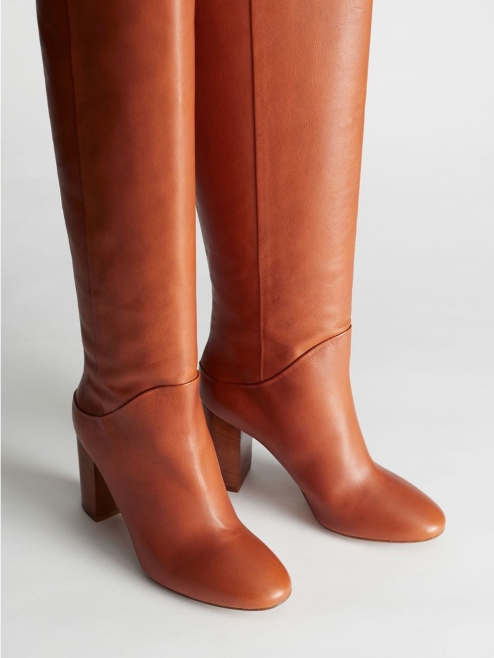 & OTHER STORIES Chrome Free Tanned Leather Knee High Boots 40 - Picture 2 of 5